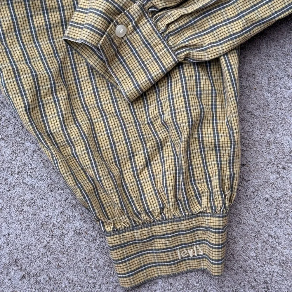 Levi's Devin Plaid Crop Long Sleeve Blouse Top Zelda Plaid Weeping Willow- Large - Picture 6 of 9